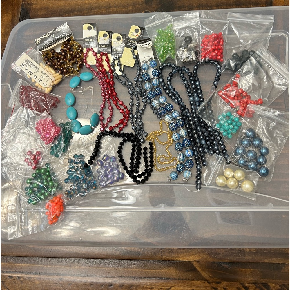 Glass Beads , Faux Pearls, Bone Beads, Assorted Sizes Multicolor - Almost 2 Lbs